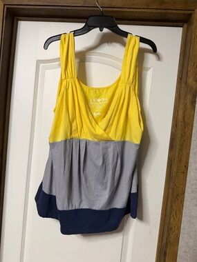 Allison Brittney Yellow Gray Navy Colorblock Tank Top